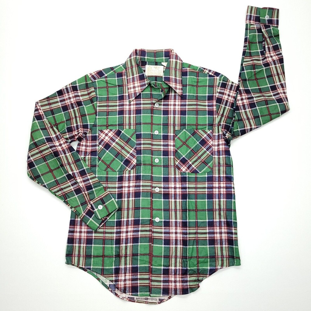 Vintage Sears Shirt Men S Green Plaid Cotton‎ Kings Road Full Cut Cabin Outdoor